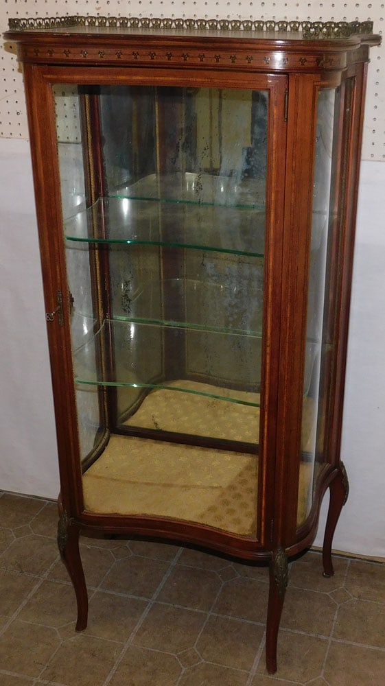 Mahogany Fine Inlay Mirrored Back Curio Cabinet With Brass Gallery  (1 of 5)
