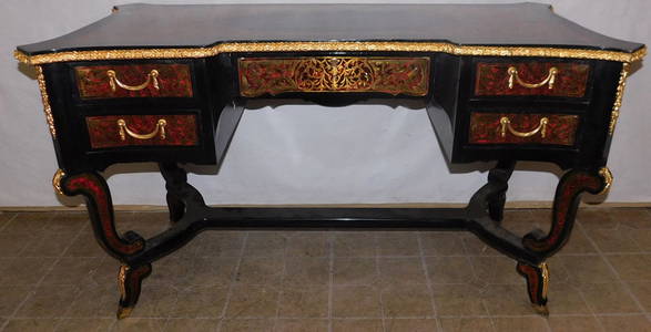 French Black Lacquered & Boule Gilt Bronze Ormolu Desk