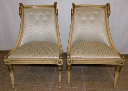 Pair Painted Mid Century Modern Swan Parlor Chairs