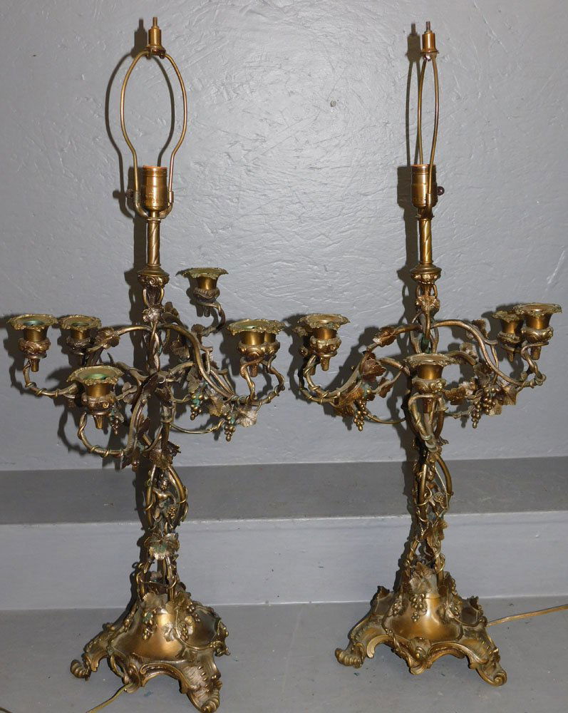 Pair of Ornate Gilt Metal 5 Light Grape Vine & Cupid Candelabras (1 of 5)
