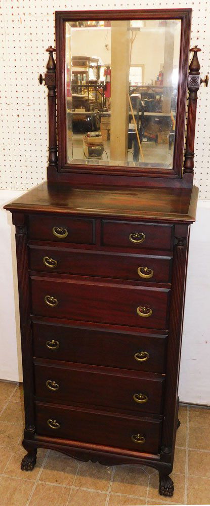 Antique Carved Mahogany Lingerie Chest with Claw Feet & Bevel Mirror (1 of 8)