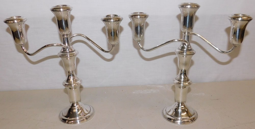 Pair Sterling Weighted Three Light Candelabras By AMO (1 of 4)