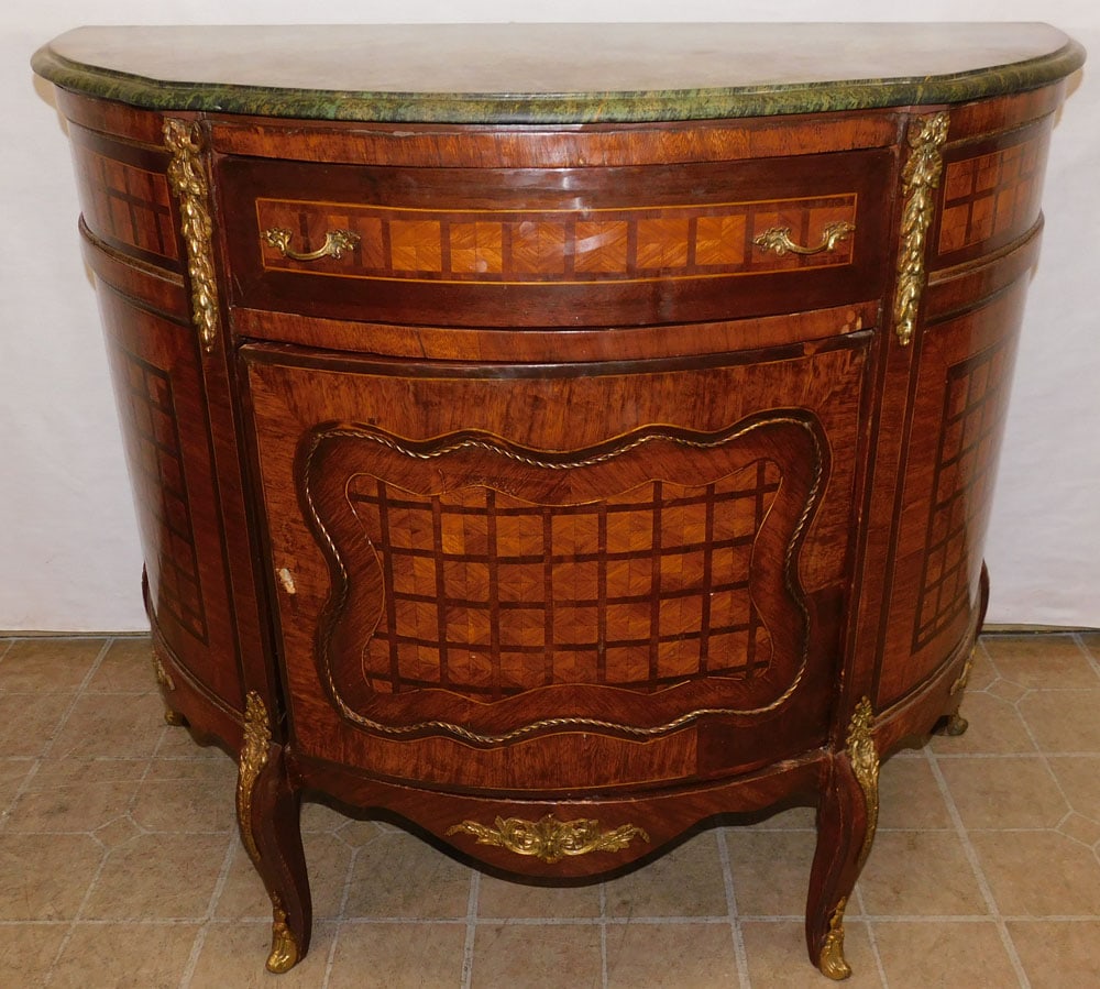 French Rosewood Inlay Bow Front  Marble Top Commode (1 of 10)