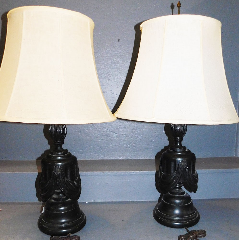 Pair Painted Wood Urn Lamps (1 of 3)