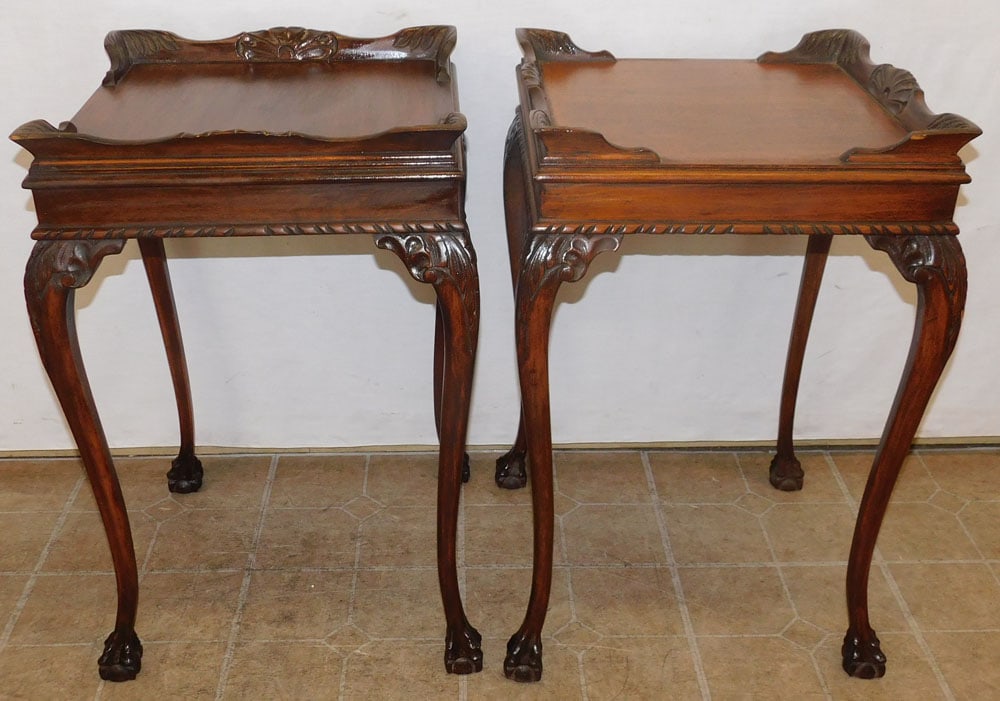 Pair Mahogany Carved Ball & Claw Foot End Tables (1 of 3)
