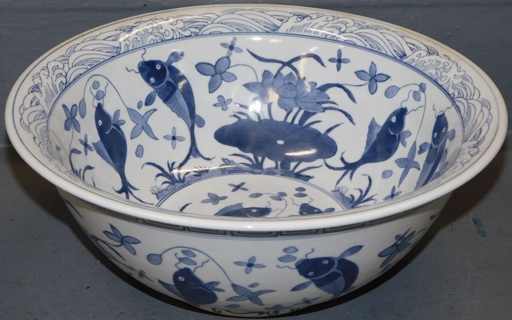 Large Oriental Porcelain Koi Fish Pedestal Bowl Signed With Character Marks (1 of 5)