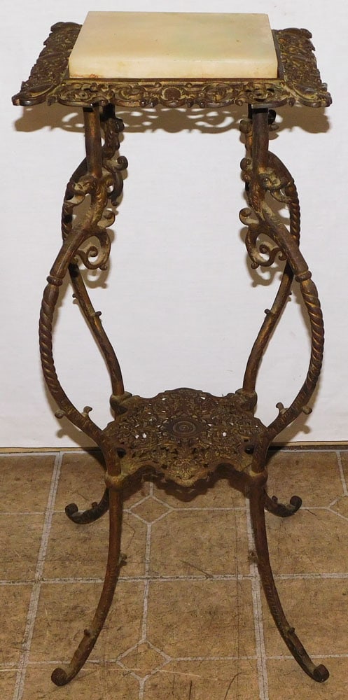 Painted Metal & Marble Top Two Tier Fern Stand (1 of 4)