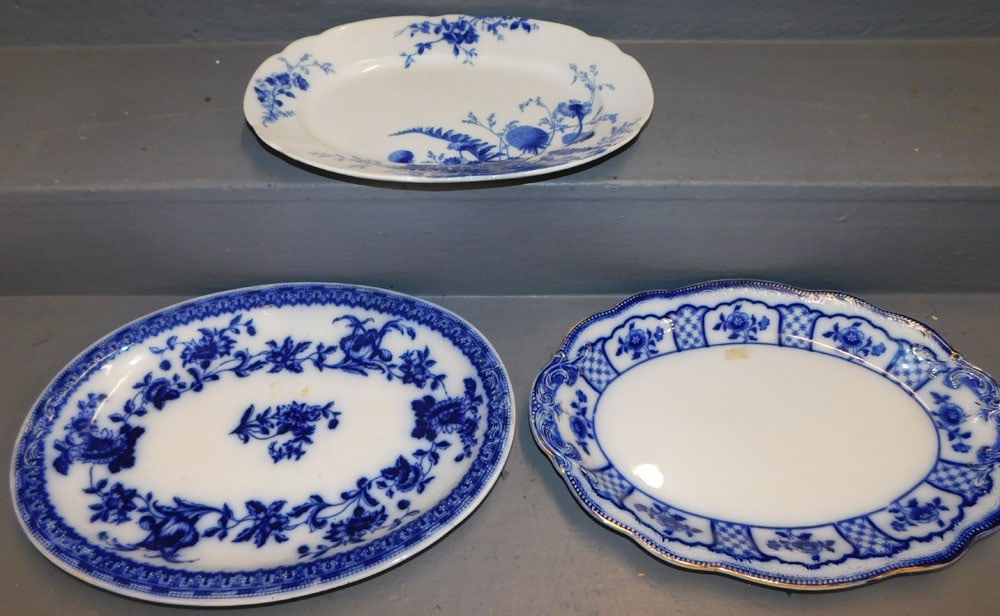 Three Antique Flow Blue Platters (1 of 7)