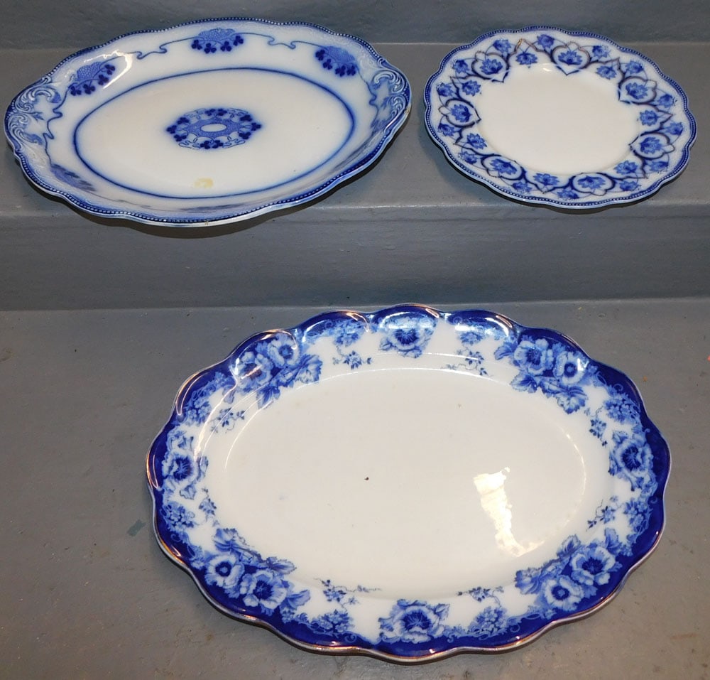 Two Antique Flow Blue Platters And One Plate (1 of 7)