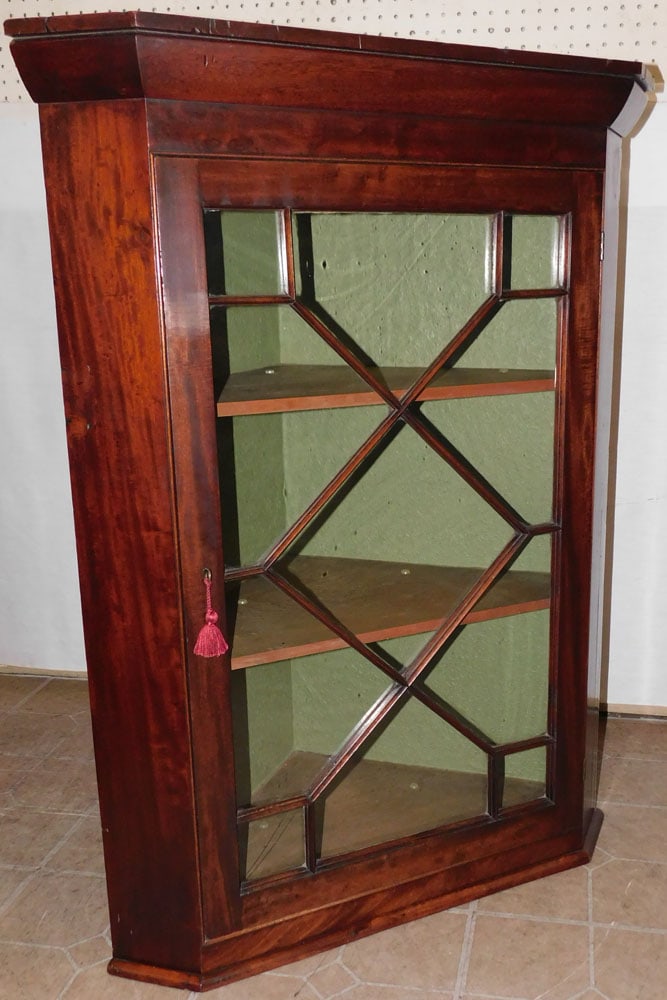 19th Century Mahogany Hanging Glass Door Corner Cabinet (1 of 4)