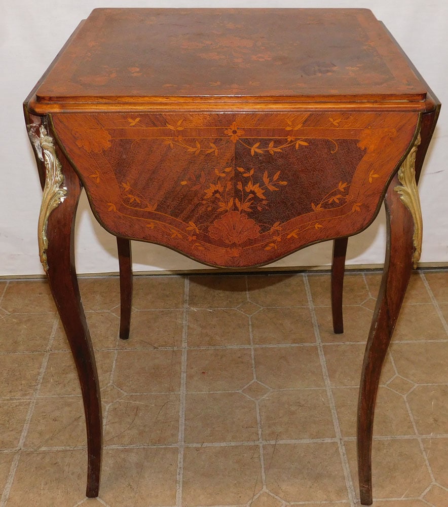 Antique French Rosewood Inlay Drop Leaf Lamp Table  (1 of 7)