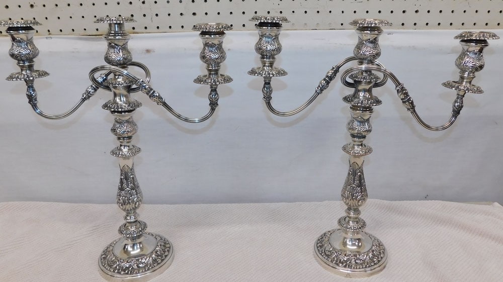 Pair Three Light Sheffield Candelabras (1 of 6)