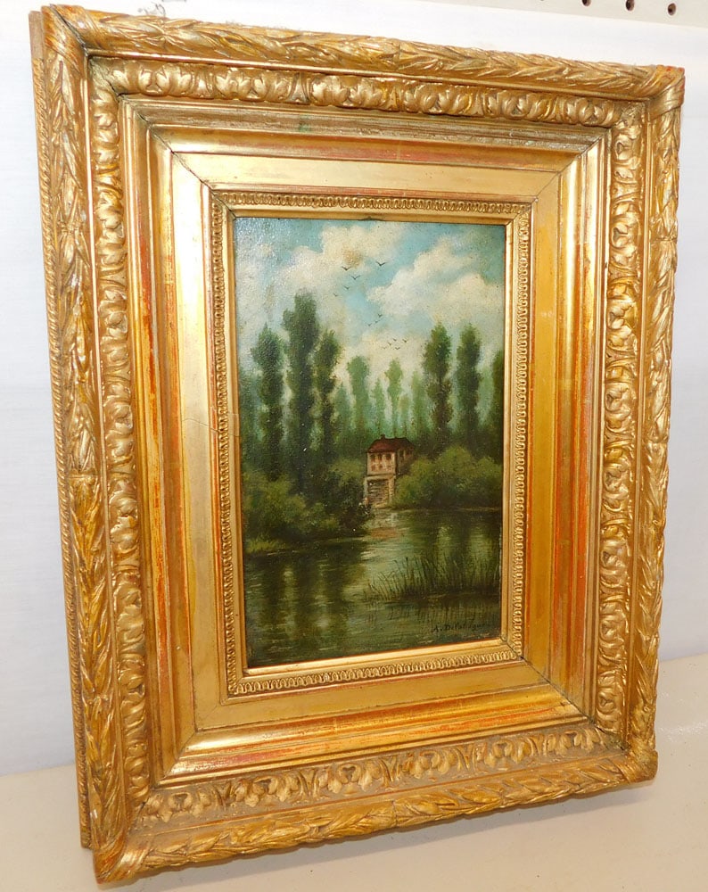 19th Century Oil On Board Lake & Forest Scene - Signed (1 of 4)