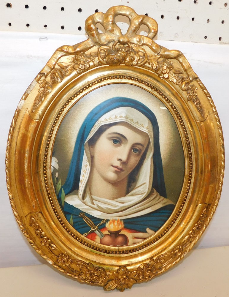 19th Century Ornate Gilt Oval Frame With Religious Print (1 of 2)