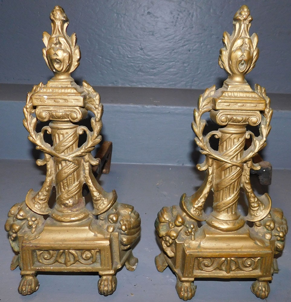 Pair Antique Cast Brass Andirons (1 of 5)