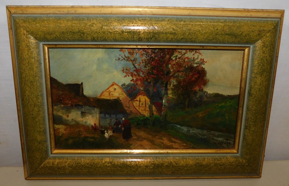 Antique Oil On Canvas Dutch Farm Scene - Signed (1 of 5)