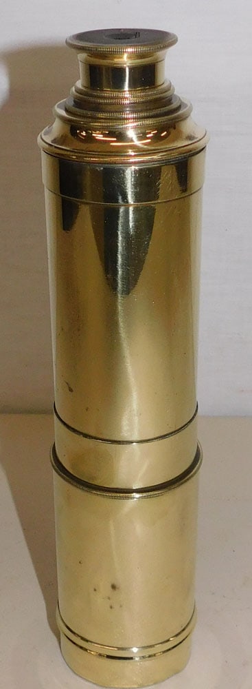 Polished Brass Telescope: Polished Brass Telescope. 36" L ALL DESCRIPTIONS AND ANY CONDITION STATEMENT GIVEN BY LANGSTON AUCTION GALLERY ARE STRICTLY OPINIONS AND LANGSTON'S SHALL HAVE NO RESPONSIBILITY FOR ERRORS OR OMISSIONS
