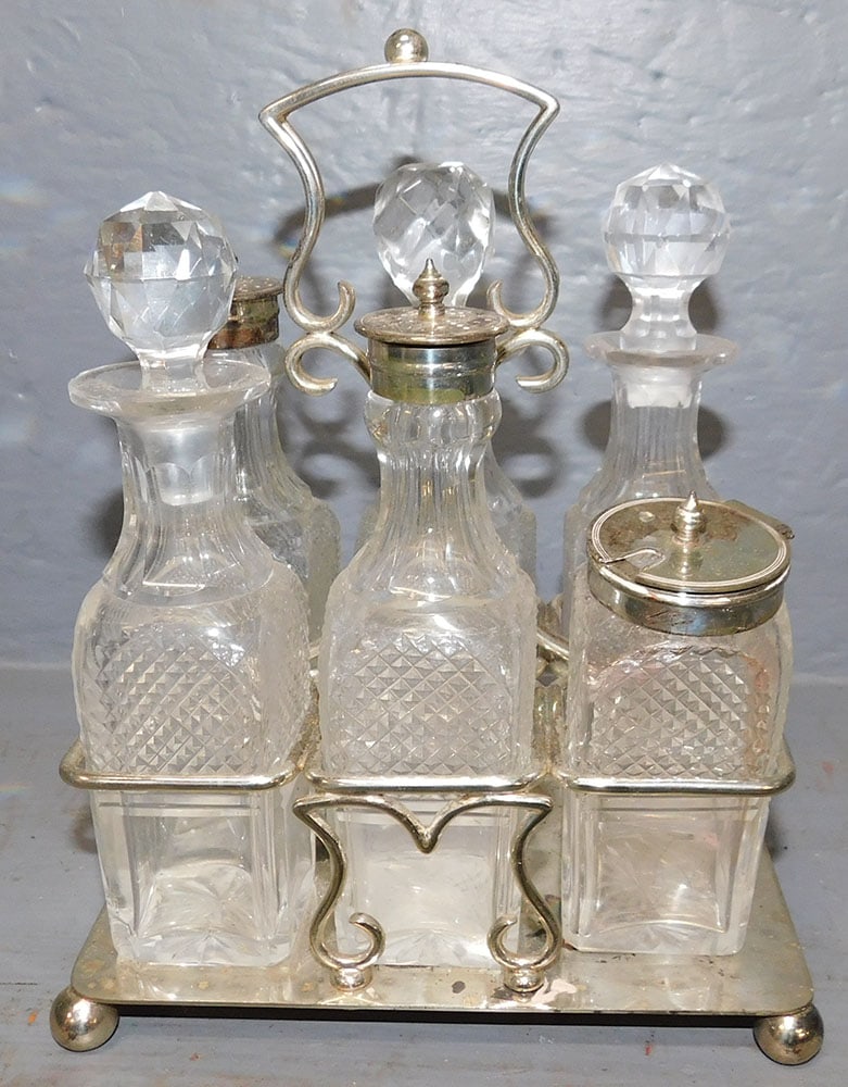 Sheffield Cruet Set With Cut Glass Bottles (1 of 3)