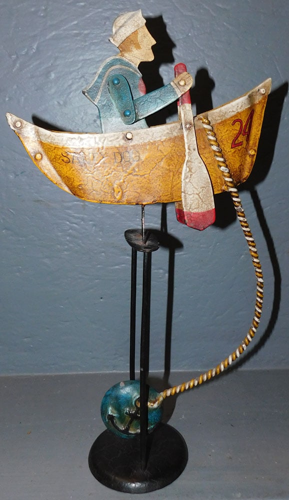 Vintage Folk Art Sailor Boy Rowing Boat Pendulum Balancing Toy (1 of 3)