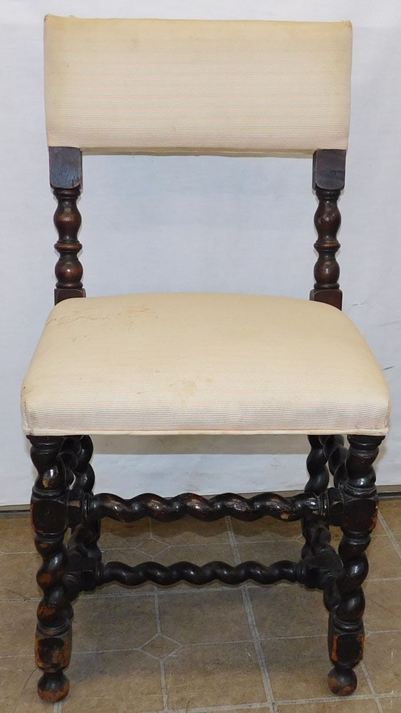 19th Century Walnut Barley Twist Upholstered Side Chair: 19th Century Walnut Barley Twist Upholstered Side Chair. 36" H ALL DESCRIPTIONS AND ANY CONDITION STATEMENT GIVEN BY LANGSTON AUCTION GALLERY ARE STRICTLY OPINIONS AND LANGSTON'S SHALL HAVE NO RESPONS