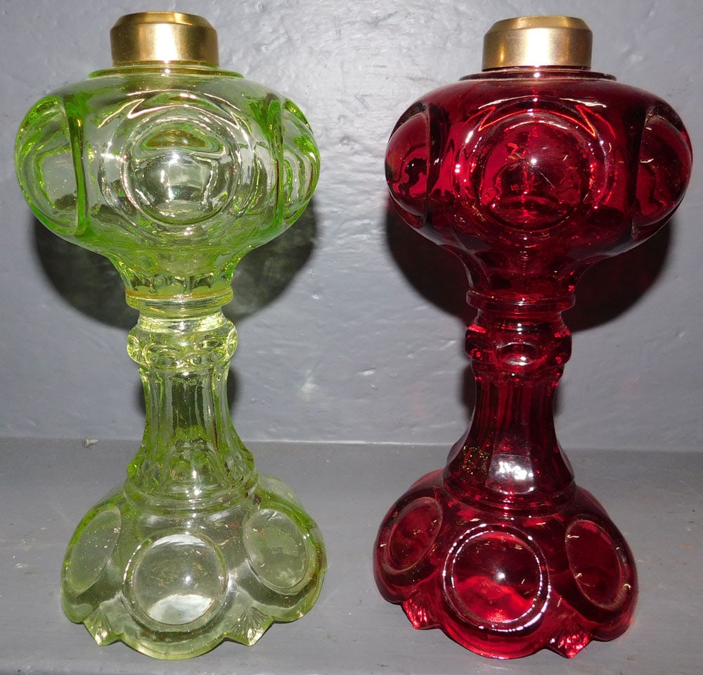Moon And Stars Ruby Red Oil Lamp & Green Depression Oil Lamp (1 of 4)