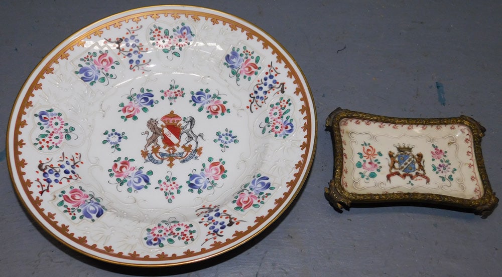 Armorial Porcelain Bowl And Small Tray With Bronze Frame (1 of 5)