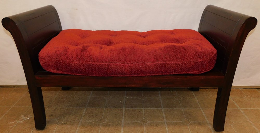 Mahogany Window Bench: Mahogany Window Bench. 52 3/4" W 22 1/2" D 30" H ALL DESCRIPTIONS AND ANY CONDITION STATEMENT GIVEN BY LANGSTON AUCTION GALLERY ARE STRICTLY OPINIONS AND LANGSTON'S SHALL HAVE NO RESPONSIBILITY FOR ER