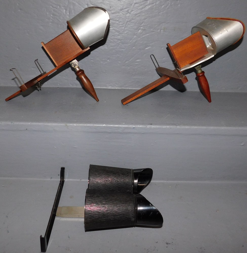 Lot Three Stereoscopes: Lot Three Stereoscopes. ALL DESCRIPTIONS AND ANY CONDITION STATEMENT GIVEN BY LANGSTON AUCTION GALLERY ARE STRICTLY OPINIONS AND LANGSTON'S SHALL HAVE NO RESPONSIBILITY FOR ERRORS OR OMISSIONS. THE AB