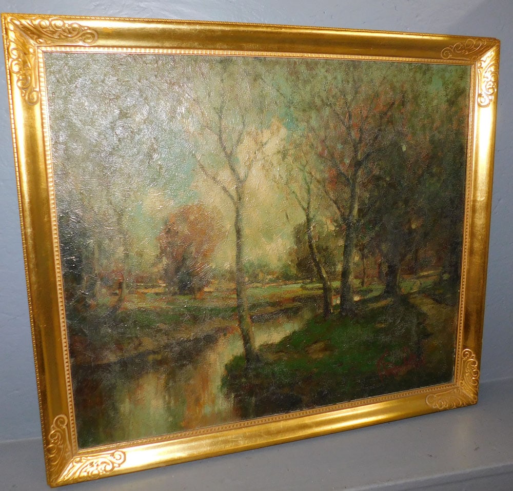 Antique Framed Oil On Board River Scene - Signed (1 of 5)