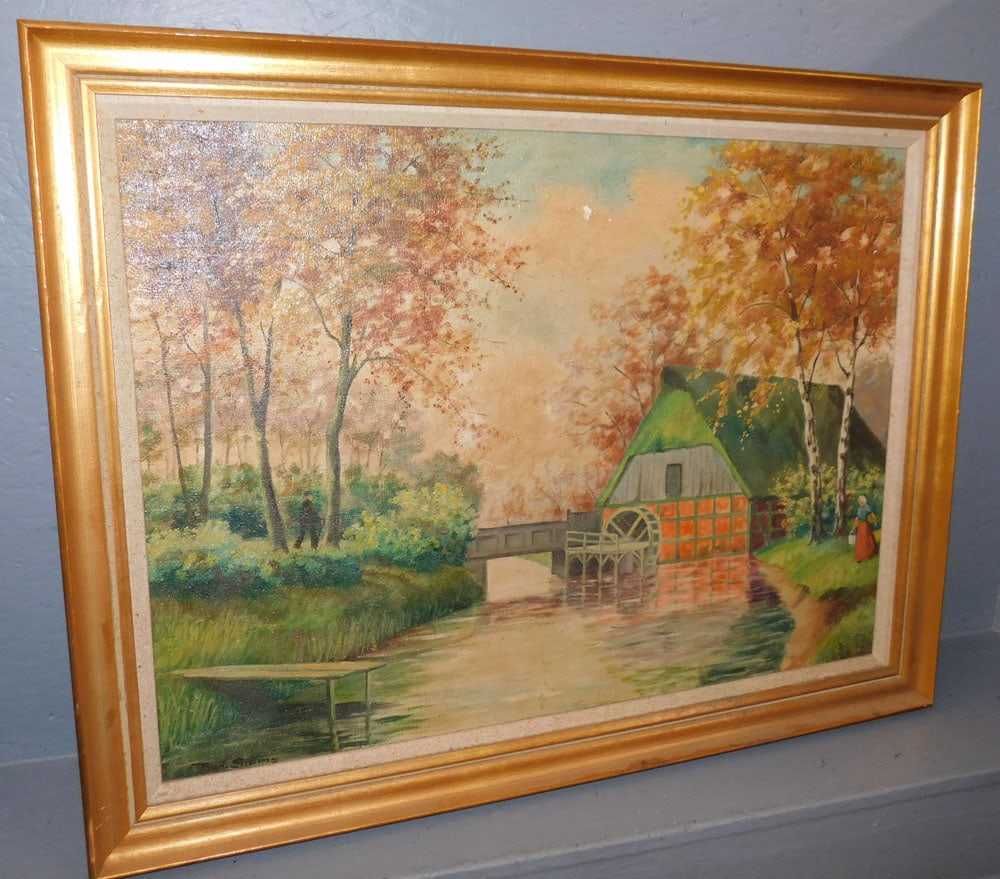 Framed Oil On Canvas Mill Scene - Signed (1 of 5)