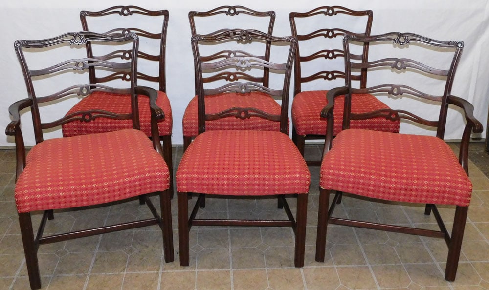Set of 6 Chippendale Style Ribbon Back Mahogany Dining Chairs, (2 Captain) (1 of 7)