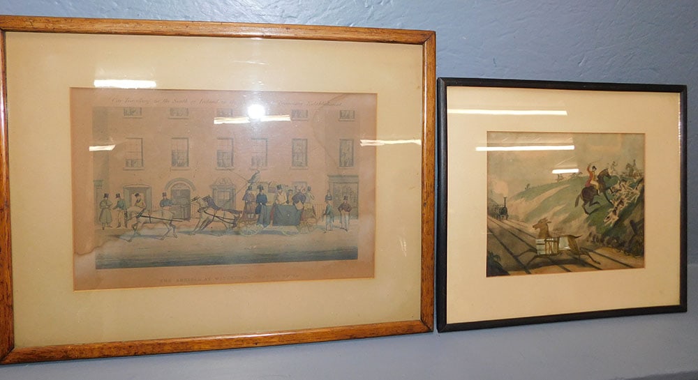 Two Antique Hand Colored Engravings Fox Hunt Scene & Coaching Scene (1 of 3)