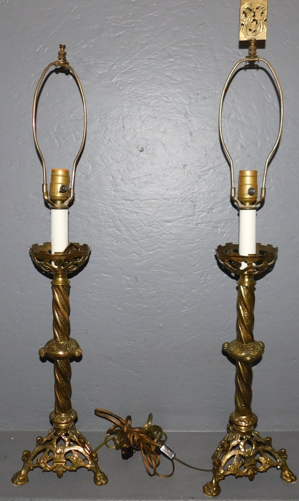 Pair Brass Candlestick Lamps (1 of 4)