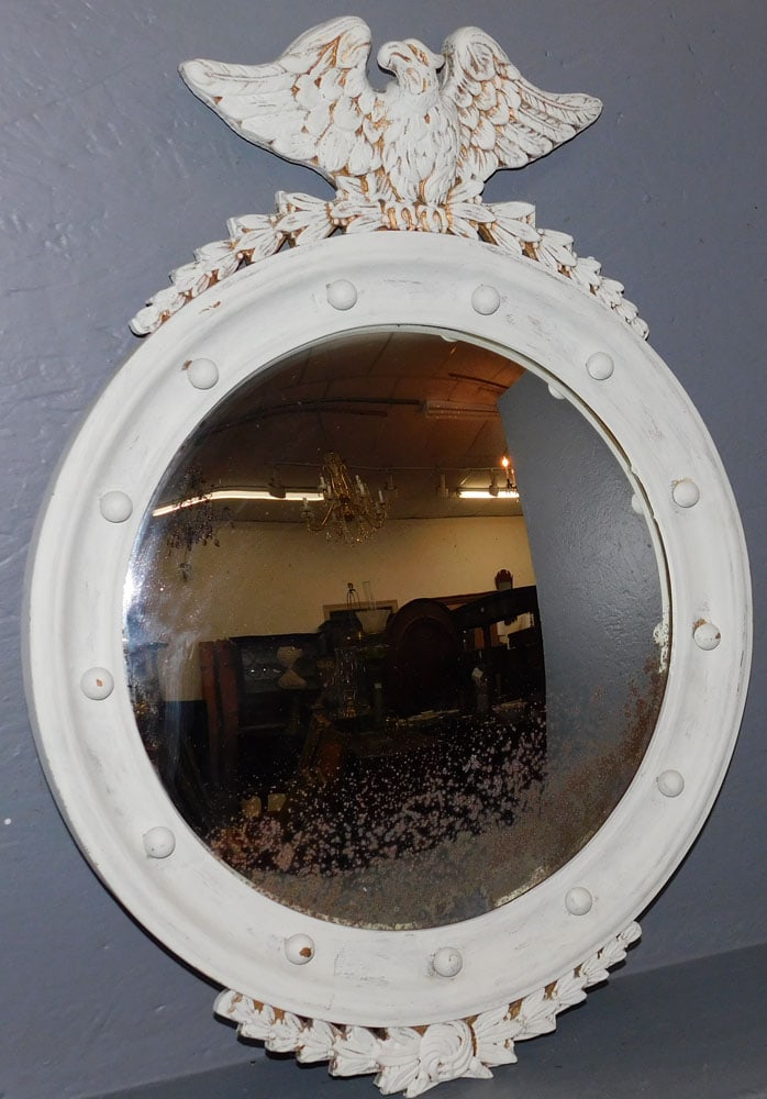 Antique Painted Bullseye Mirror with Eagle Crest (1 of 5)