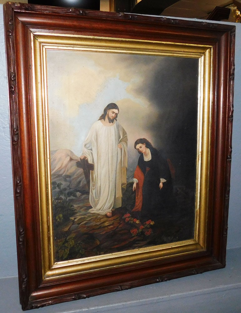 Framed Oil On Canvas Religious Scene In Walnut Shadow Box Frame (1 of 4)