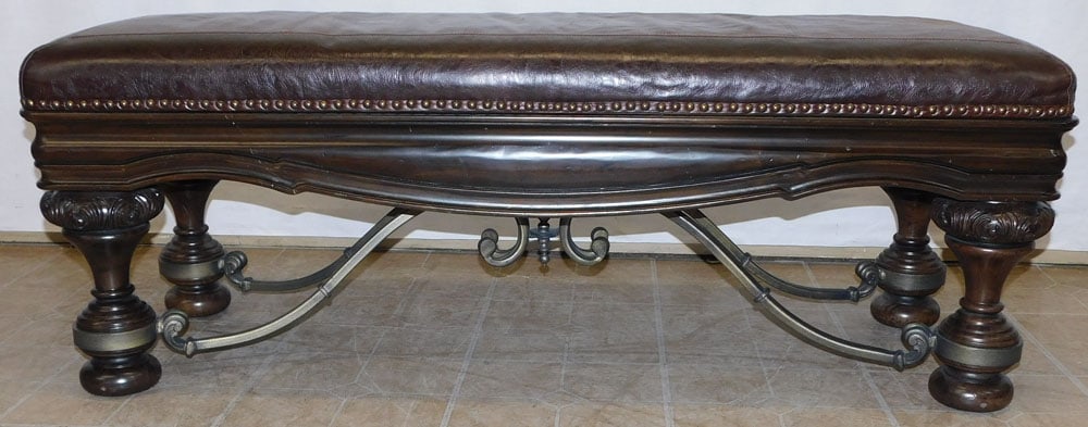 Leather Upholstered & Cedar Line Lift Top Bench: Leather Upholstered & Cedar Line Lift Top Bench. 53" W 20" D 20" H ALL DESCRIPTIONS AND ANY CONDITION STATEMENT GIVEN BY LANGSTON AUCTION GALLERY ARE STRICTLY OPINIONS AND LANGSTON'S SHALL HAVE NO RES