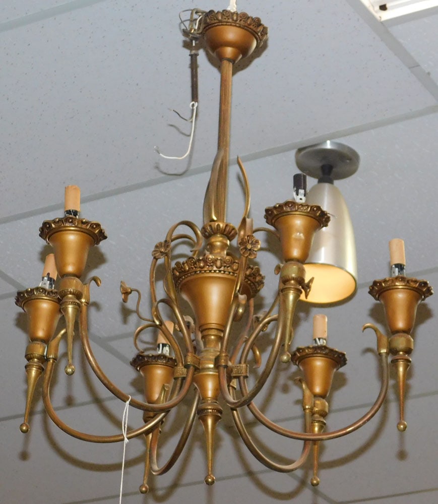 Brass 6 Light Chandelier  (1 of 2)