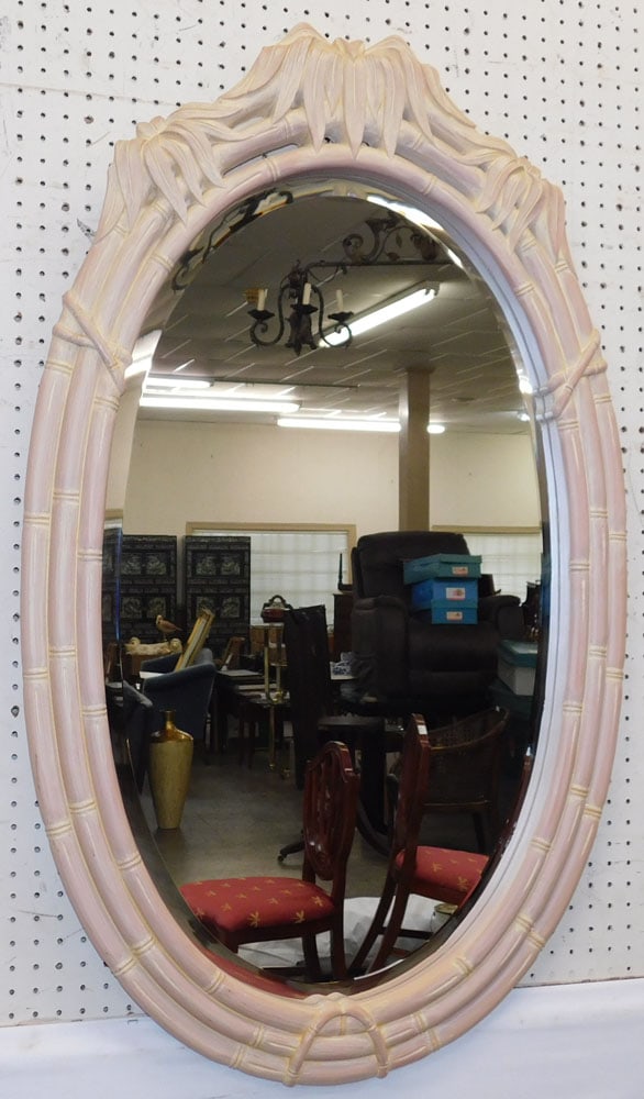 Faux Bamboo Pagoda Leaf Oval Framed Mirror (1 of 6)