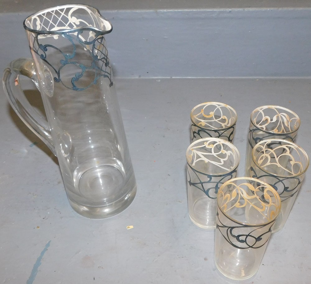 6 Piece Silver Overlay Glass Lemonade Set  (1 of 3)