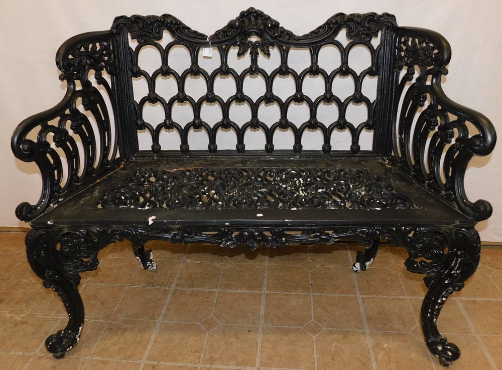Ornate Painted Cast Aluminum Chippendale Style Outdoor Bench (1 of 4)