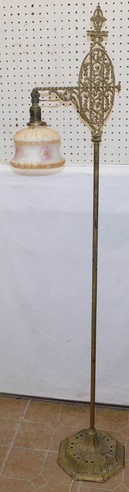 Painted Metal Victorian Floor Lamp with Painted Glass Shade (1 of 3)