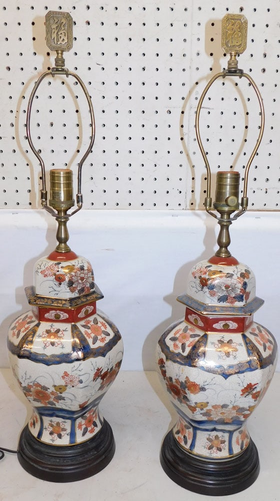 Pair of Oriental Porcelain Urns Made Into Lamps (1 of 5)