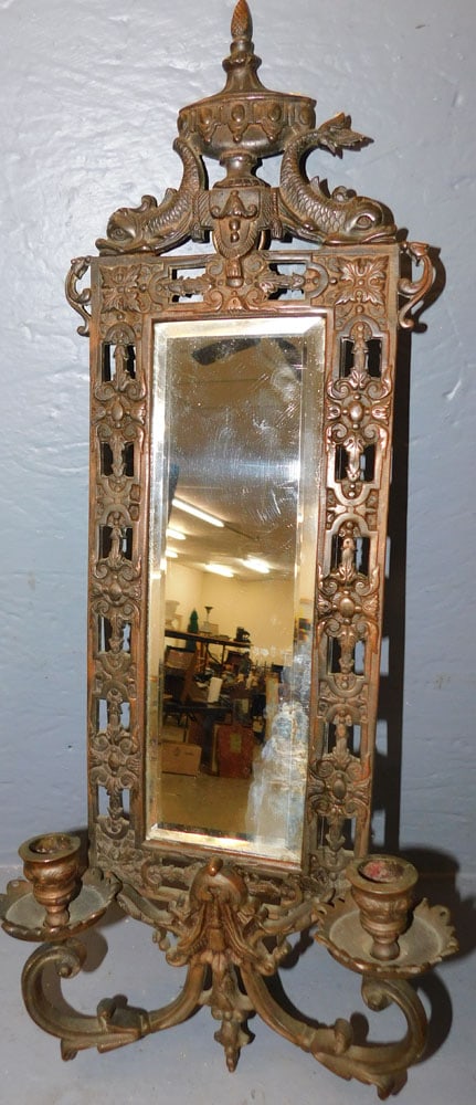 Victorian Metal Framed Wall Sconce with Dolphin Motif (1 of 5)