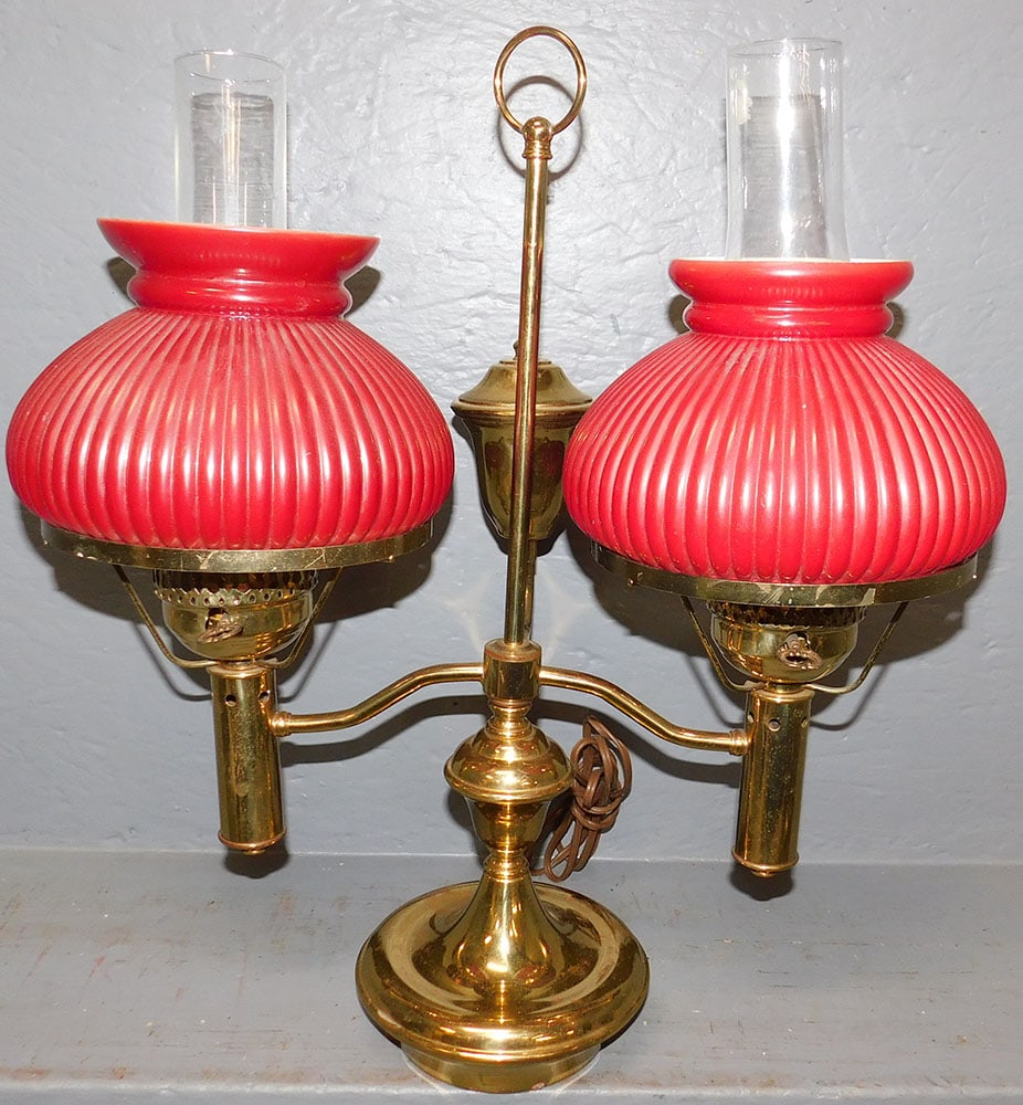 Antique Double Light Brass Student Lamp (1 of 4)