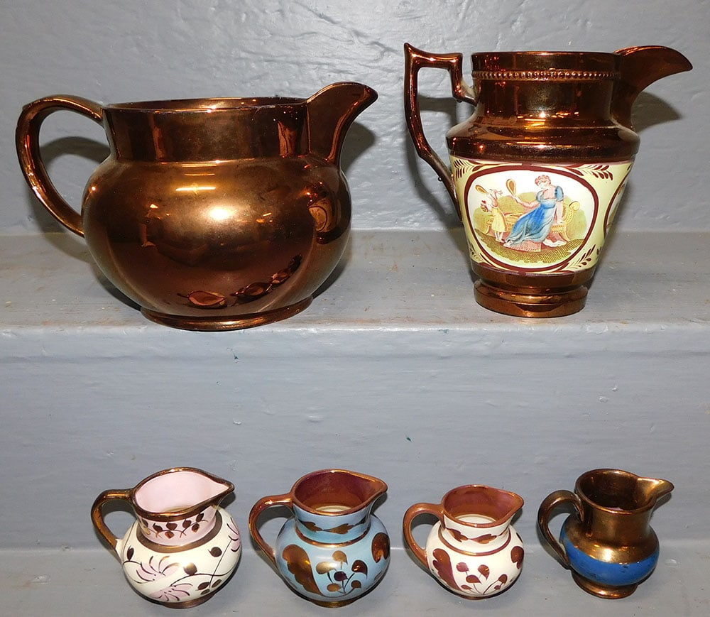 6 Antique Copper Luster Pitchers (1 of 7)