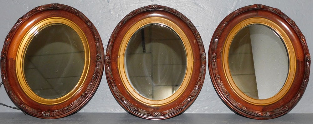 3 Walnut Victorian Oval Shadowbox Framed Mirrors (1 of 6)