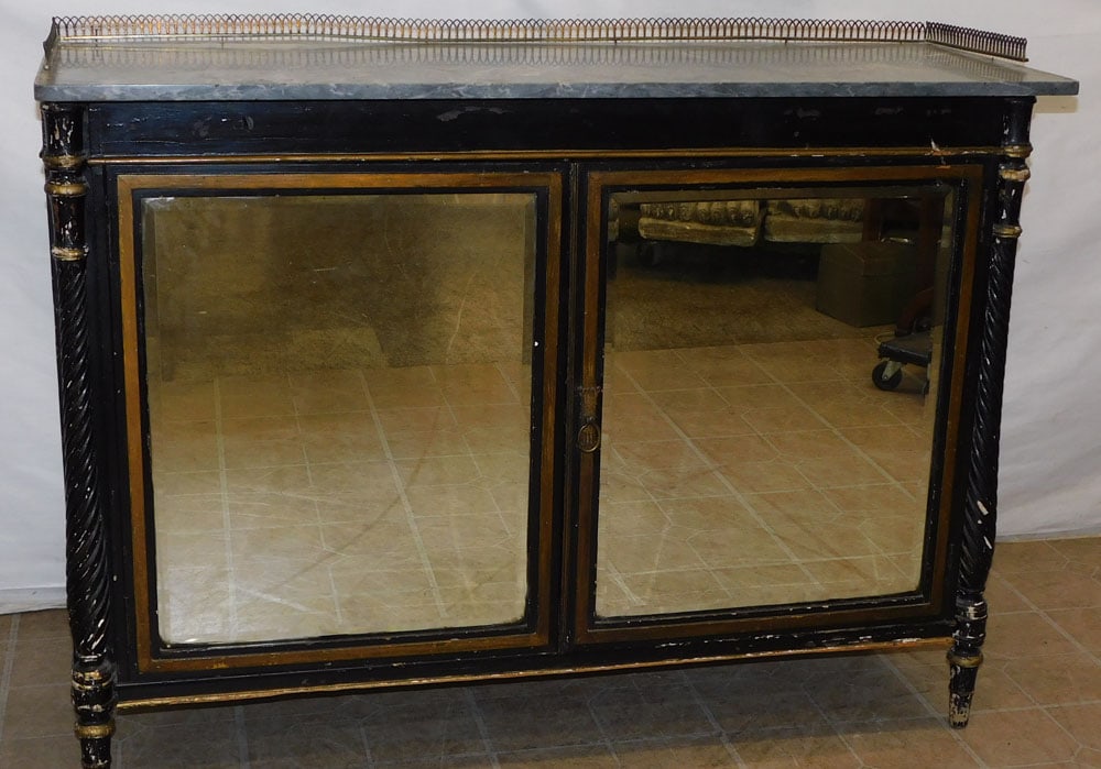Painted Mirror 2 Door Marble Top Console (1 of 6)