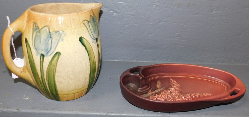 Early Roseville Blue Tulip Pitcher & Roseville Foxglove Tray  (1 of 5)