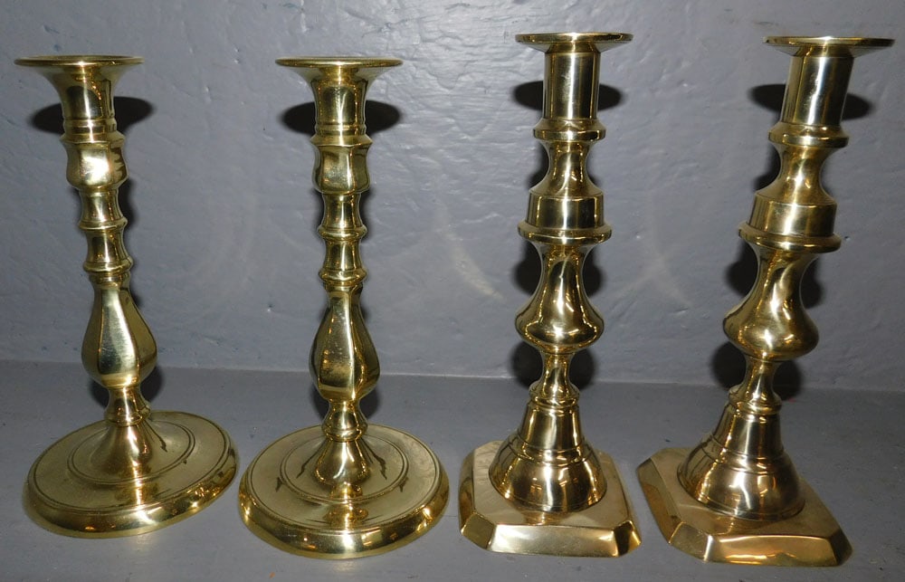 Pair of 19th Century Push Up Candlesticks & Round Base Candlesticks (1 of 3)