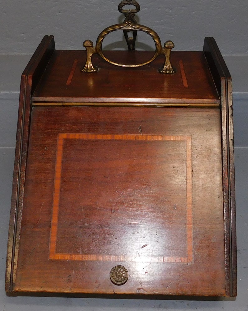 Antique Mahogany Inlaid Coal Scuttle  (1 of 5)